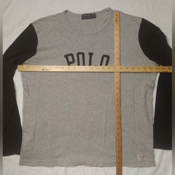 POLO Ralph Lauren Varsity Gothic P Sellout Long Sleeve Black and Grey T- Shirt - Picture 9 of 12